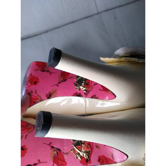 Betsey Johnson Womens 7 M Open Peep Toe High Heels Shoes Ivory Multicolor Floral - Picture 8 of 13